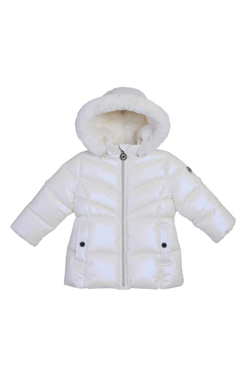 Iridescent Faux Fur Hooded Stadium Coat (Baby)