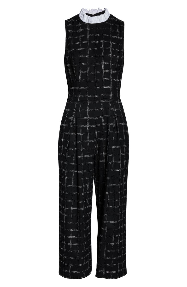 1901 Windowpane Plaid Ruffle Collar Crop Jumpsuit, Alternate, color, 
