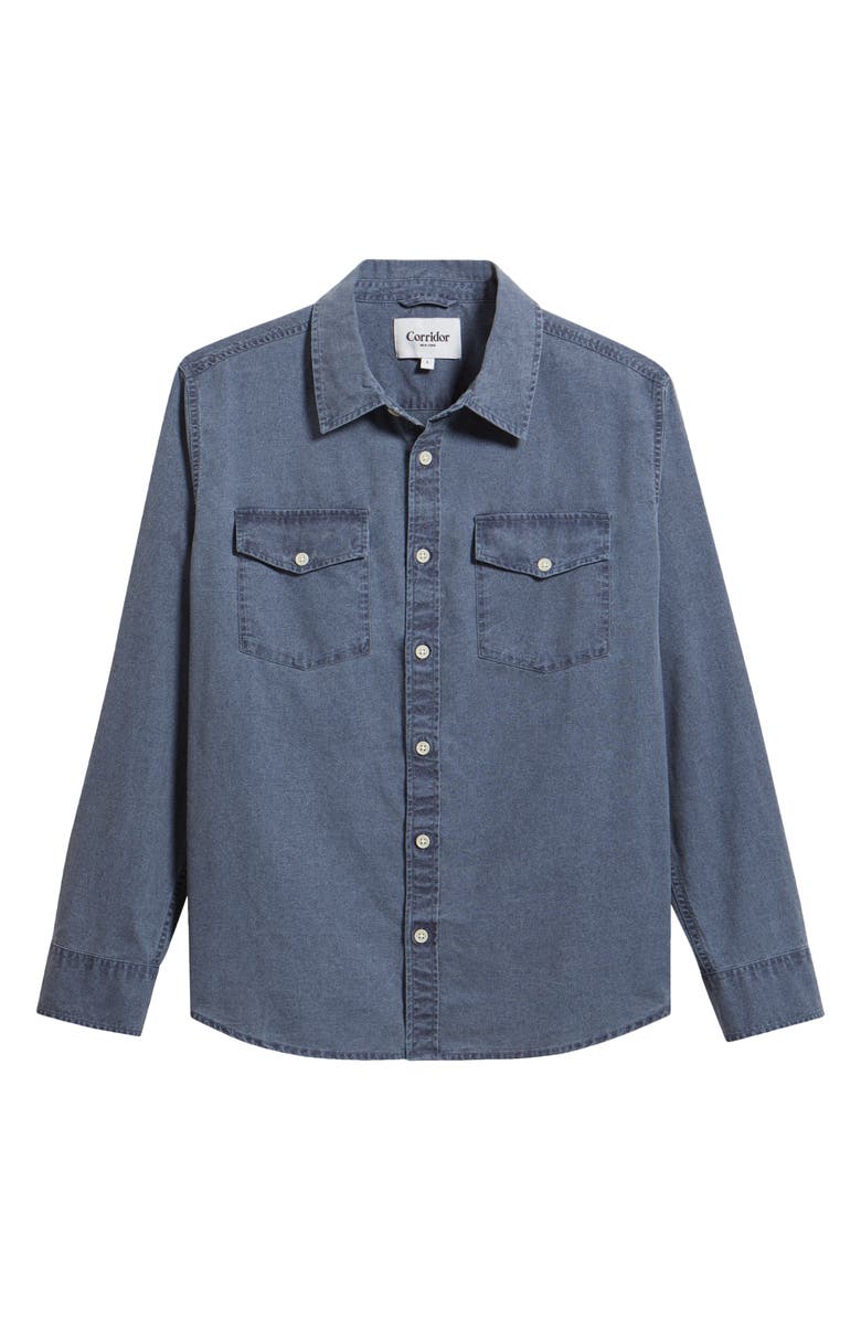 Corridor Pigment Dye Canvas Button-Up Shirt, Main, color, Navy
