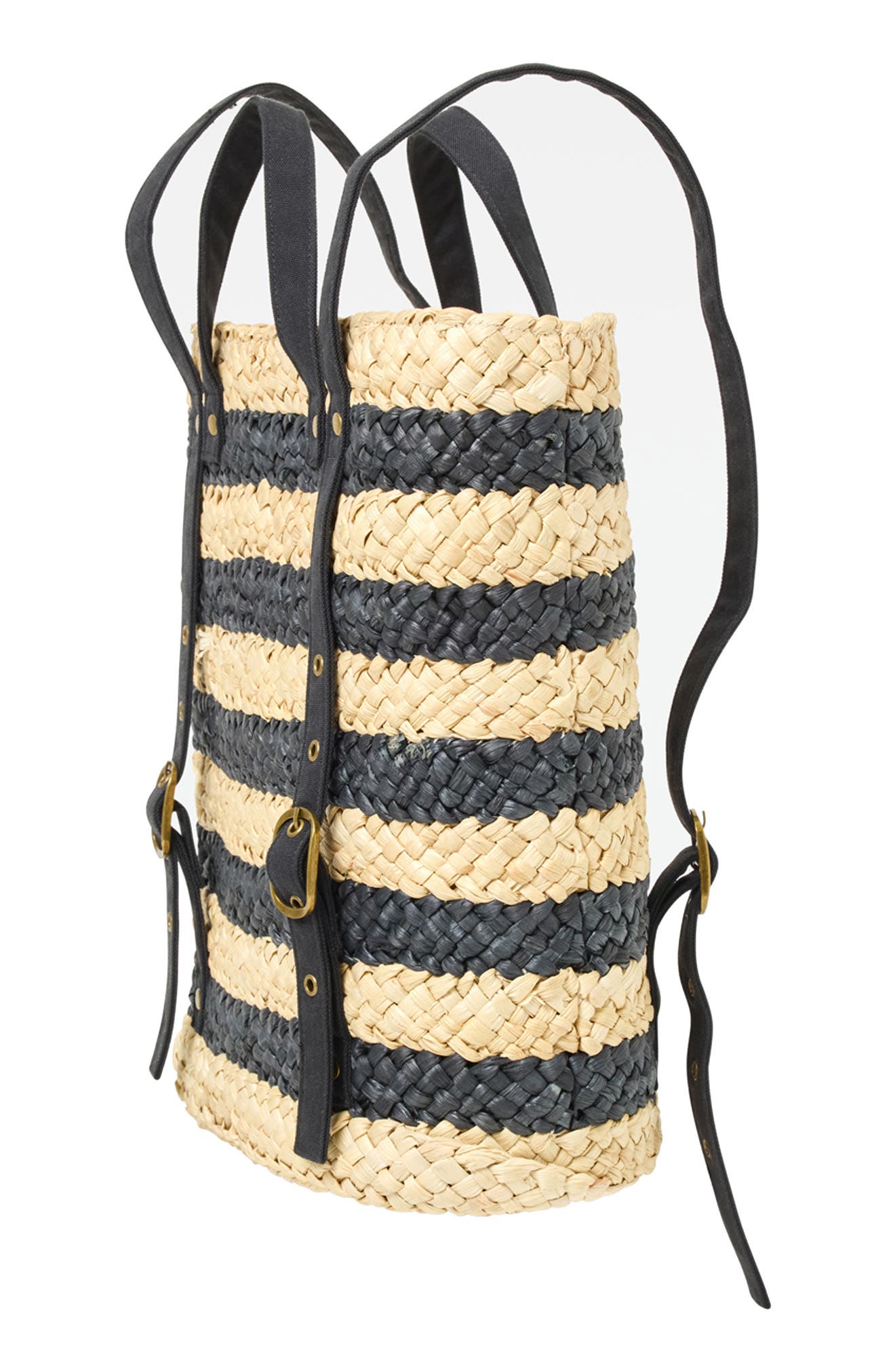 LSPACE Summer Days Stripe Straw Backpack, Alternate, color, Natural/ Black