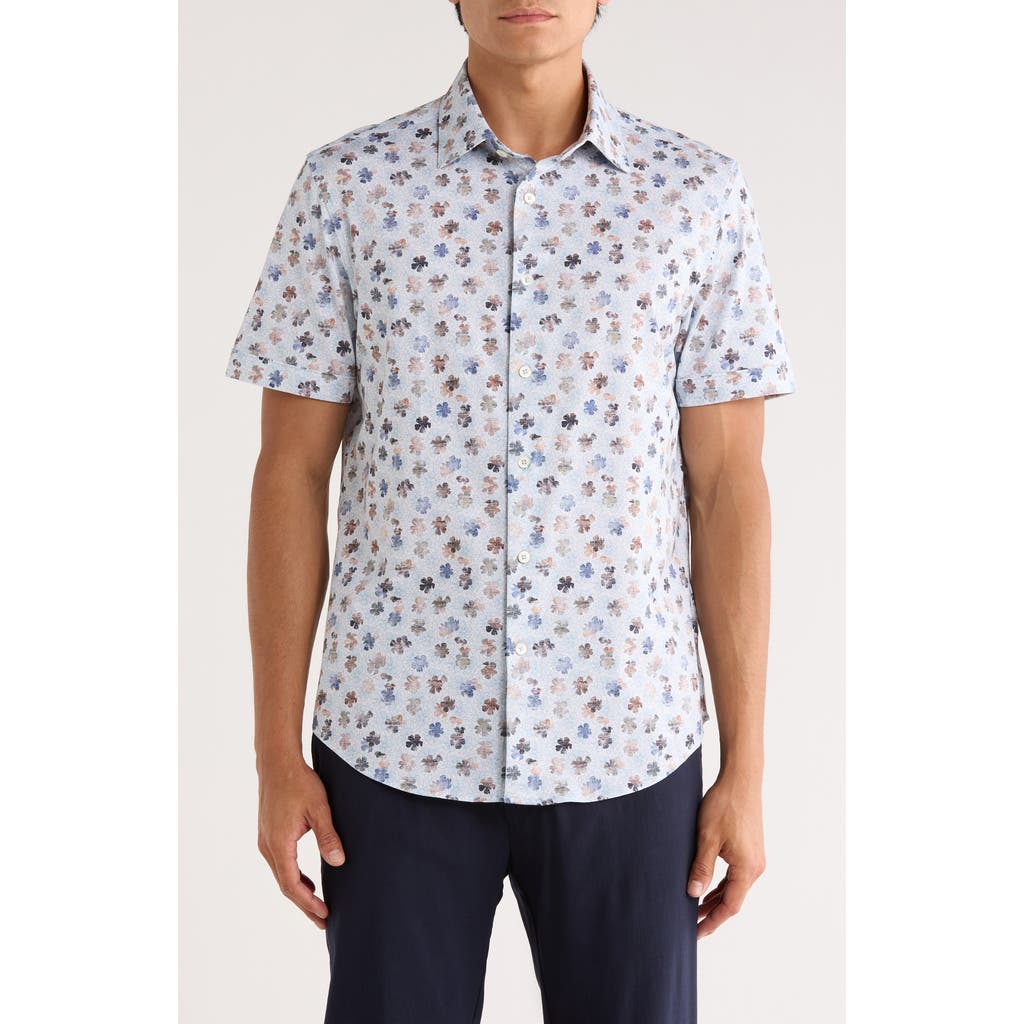 Bugatchi Miles Ooohcotton® Abstract Print Short Sleeve Button-up Shirt In Blue