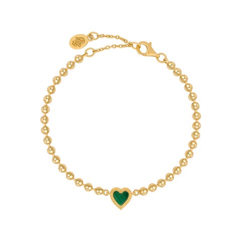 Malachite Heart Gold Plated Women's Charm Bracelet - Blessed & Peaceful