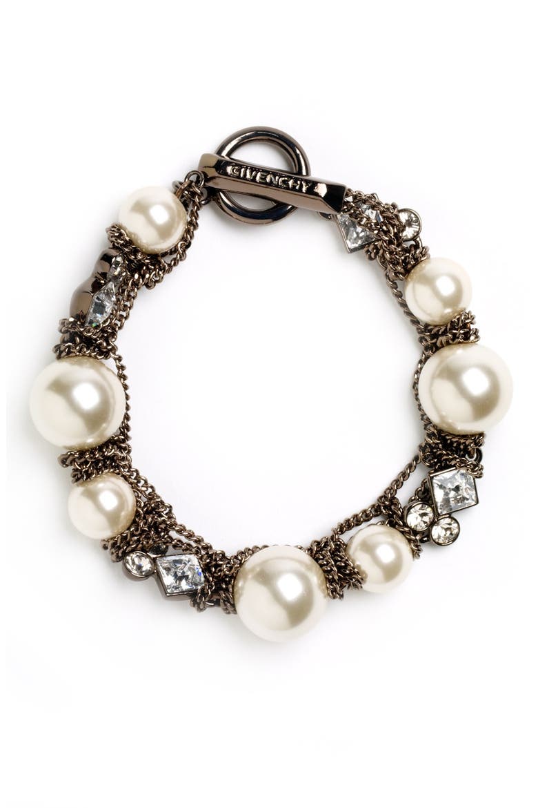Small Faux Pearl Bracelet, Alternate, color, BROWN/ GOLD/ SILK