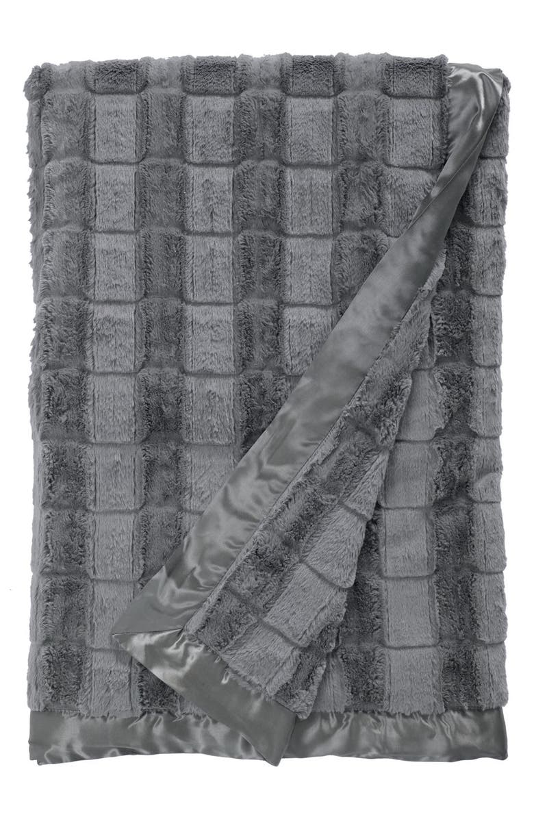 Little Giraffe Giraffe at Home Luxe Waterfall Throw Blanket, Main, color, Charcoal