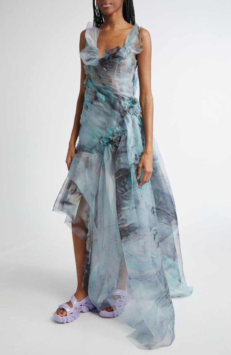 Collina Strada 8 Meadowsweet Asymmetric Cascade Detail Cotton Organdy Gown, Alternate, color, 