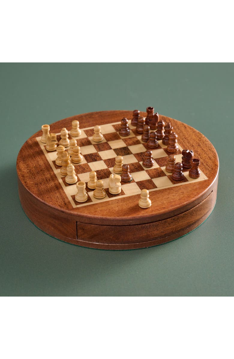 Ten Thousand Villages Acacia Wood Round Magnetic Chess Set, Main, color, Brown