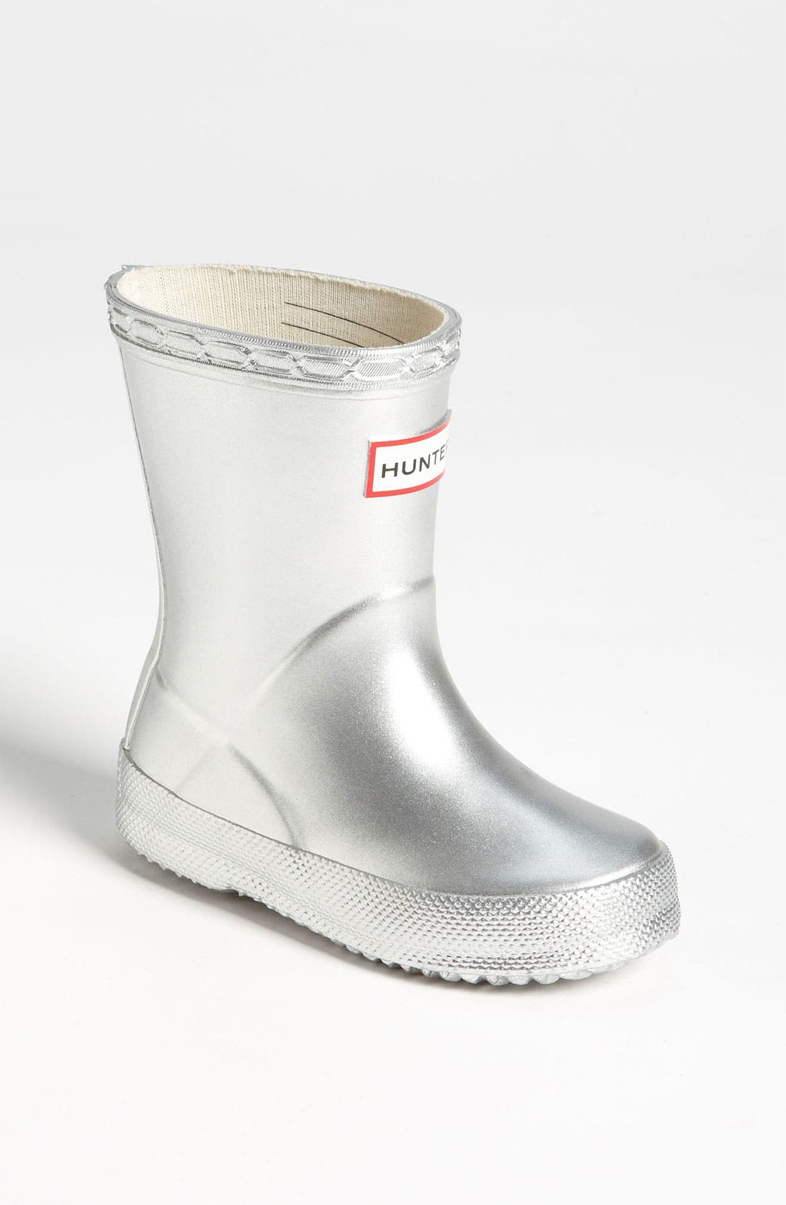 'Kid's First Gloss' Rain Boot, Main, color, SILVER