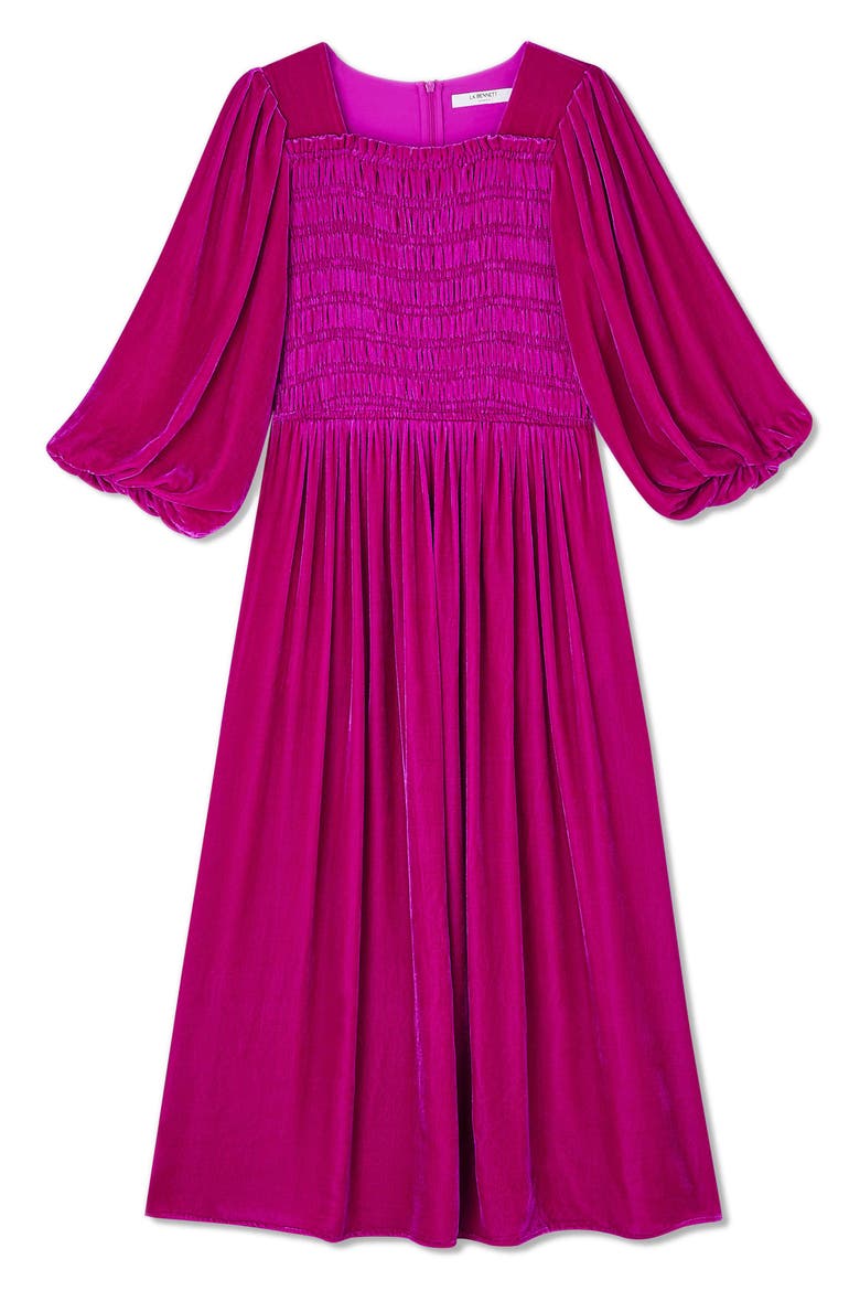Callista Shirred Velvet Dress, Alternate, color, MAGENTA