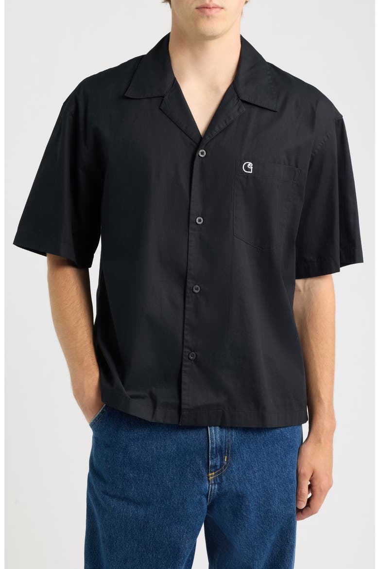 Kendry Cotton Poplin Camp Shirt, Main, color, BLACK / WHITE