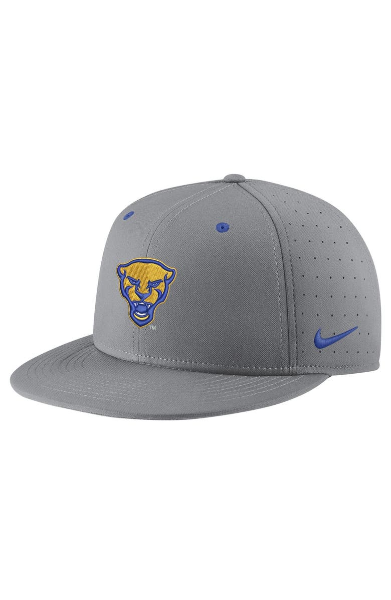 Nike Men's Nike Gray Pitt Panthers USA Side Patch True AeroBill Performance Fitted Hat, Alternate, color, Gray