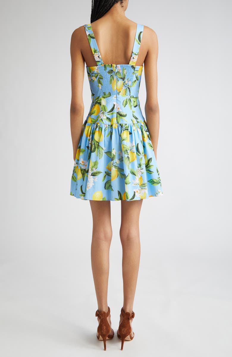 L'AGENCE Jai Lemon Print Corset Minidress, Alternate, color, Sky Blue/ Yellow Floral Lemon