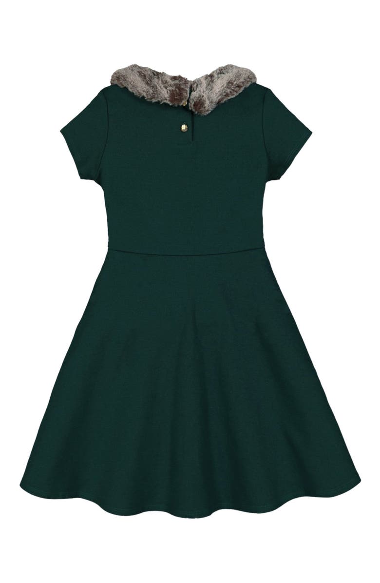 Hope & Henry Baby Girls' Fit and Flare Ponte Dress with Faux Fur, Infant, Alternate, color, Deep Green