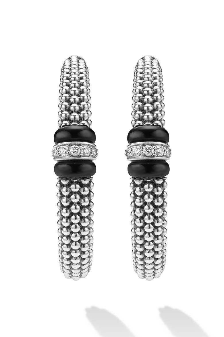 Caviar Ceramic Diamond Hoop Earrings, Alternate, color, STERLING SILVER