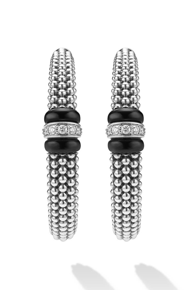 LAGOS Caviar Ceramic Diamond Hoop Earrings, Alternate, color, Sterling Silver