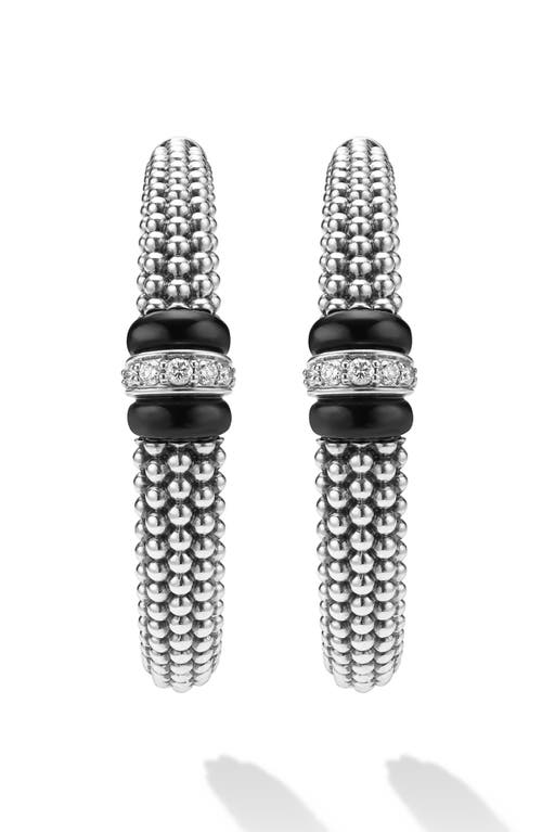 Lagos Sterling Silver Signature Black Caviar Diamond Beaded Large Hoop Earrings In Metallic