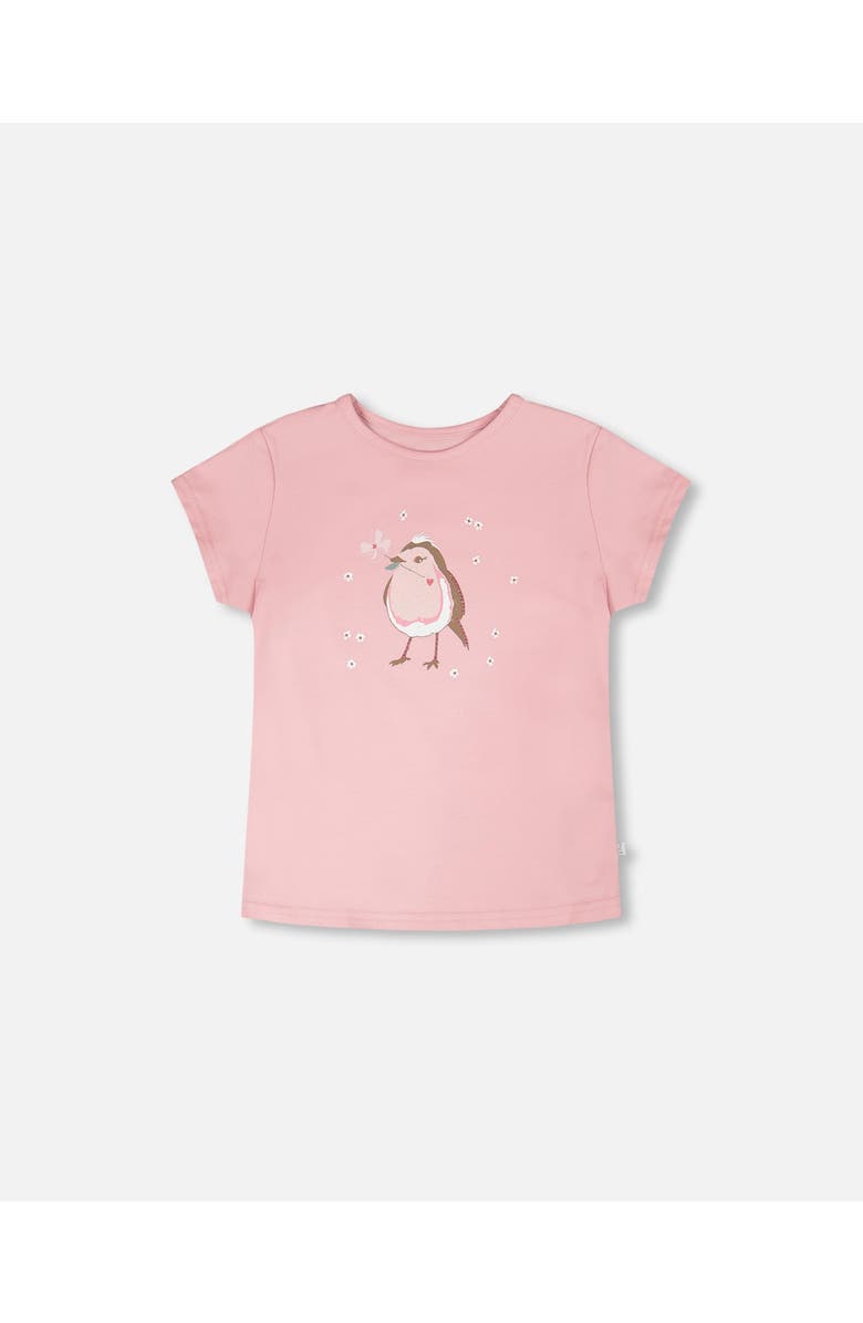 Deux par Deux Organic Cotton Jersey Bird Short Sleeve T-Shirt, Main, color, Dusty Pink
