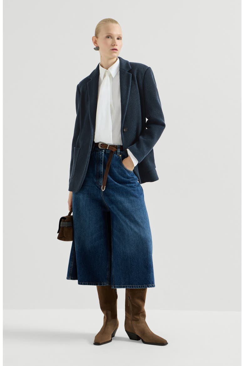 Sparkling cotton and viscose English rib knit blazer with monili, Alternate, color, Blue