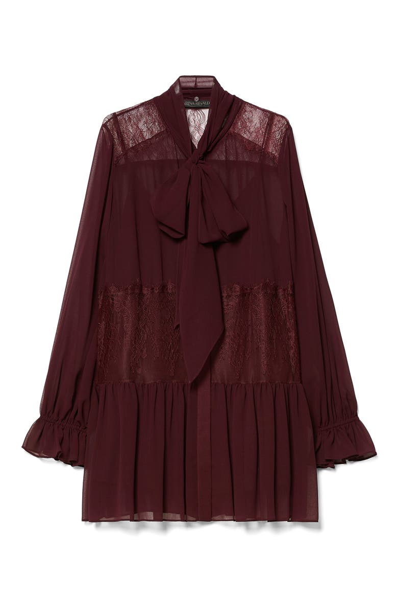 Elegante Georgette & Lace Tunic, Main, color, RED PURPLE