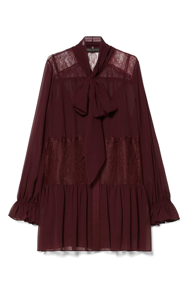 Marina Rinaldi Elegante Georgette & Lace Tunic, Main, color, Red Purple