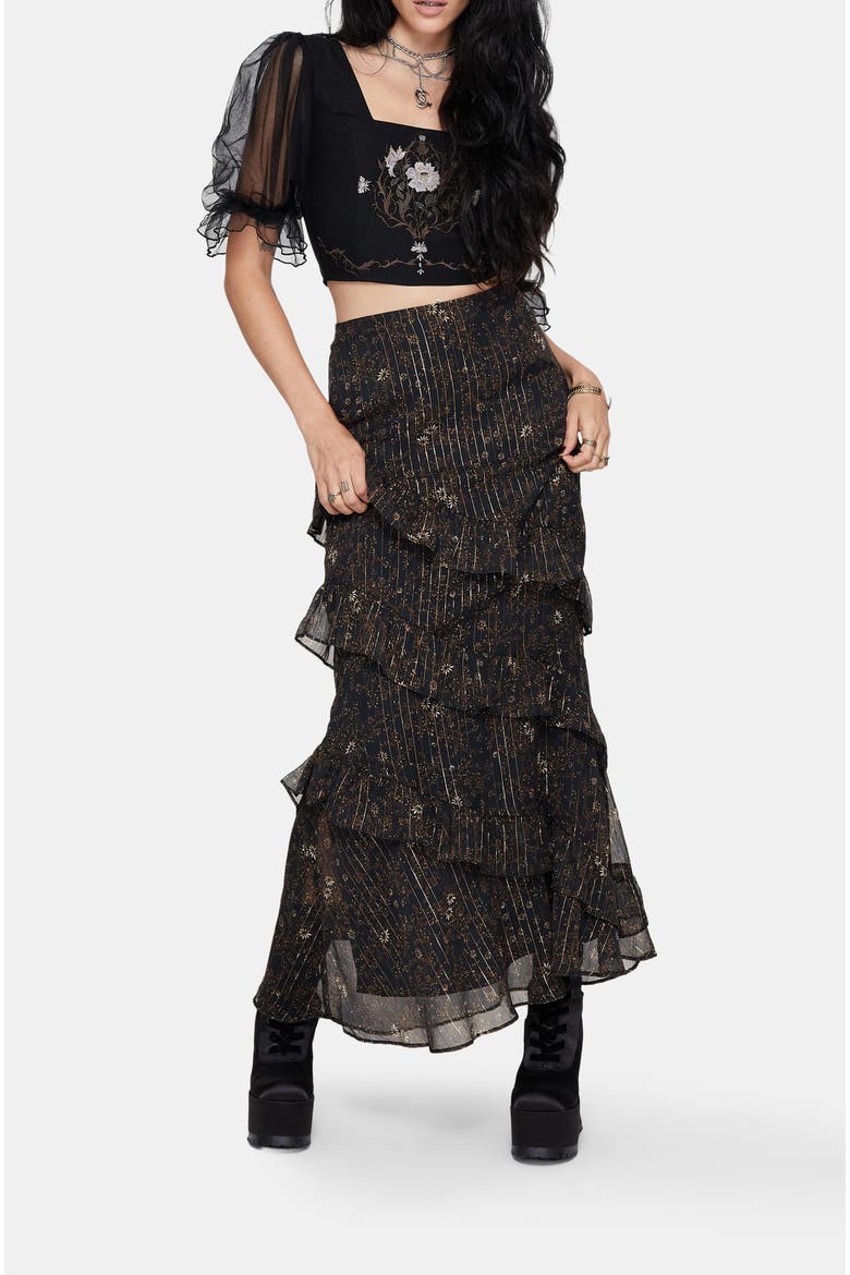 Astralis Stripe Ruffle Tiered Maxi Skirt, Alternate, color, Black