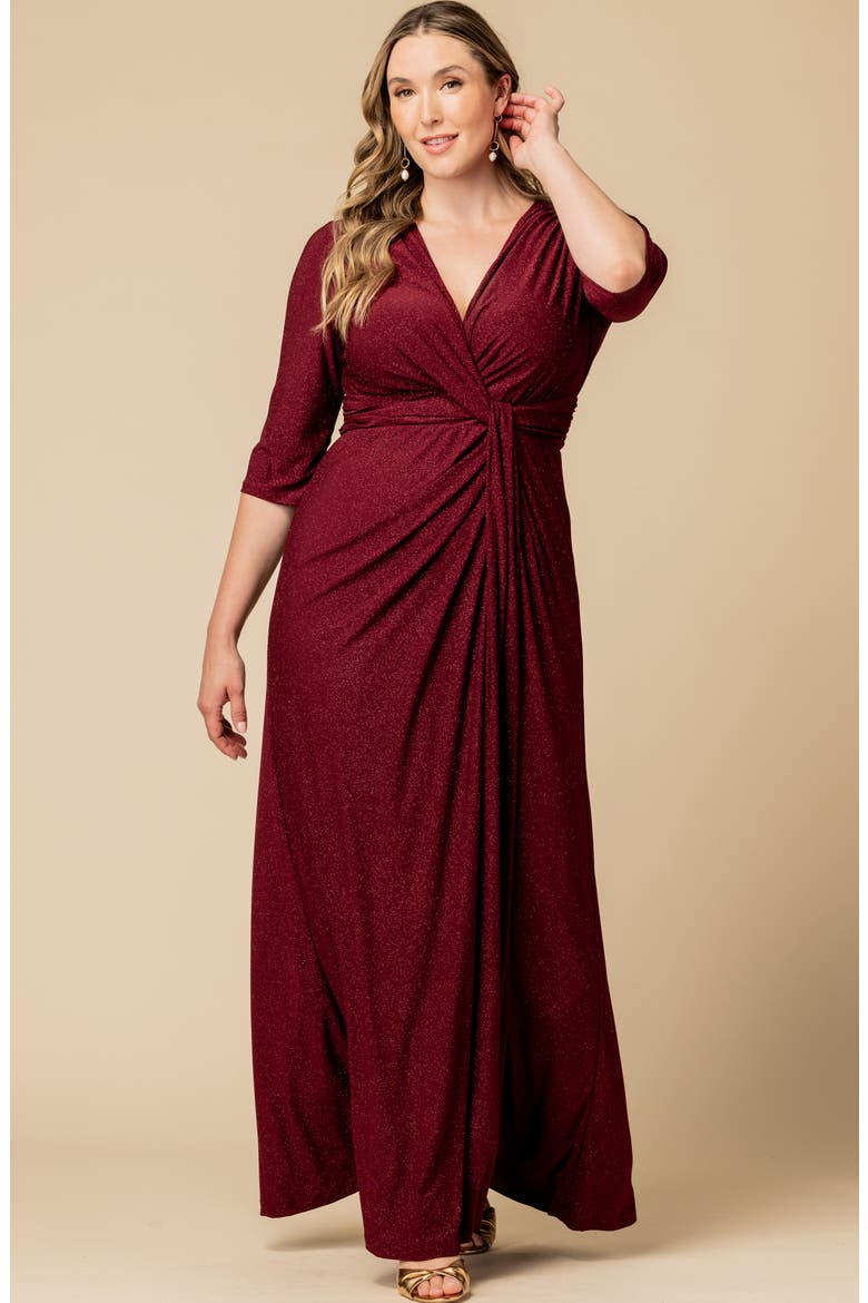 Romanced by Moonlight Glitter A-Line Jersey Gown, Alternate, color, DARK RED