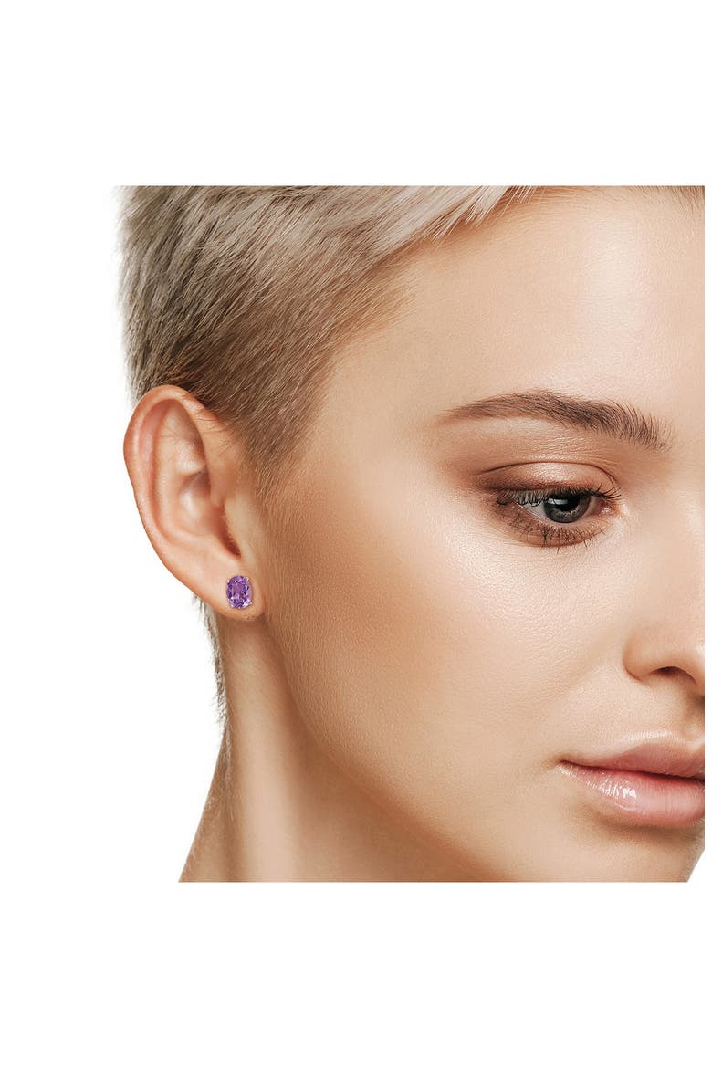 Sterling Silver Lab-Created Amethyst Oval Stud Earrings, Alternate, color, PURPLE
