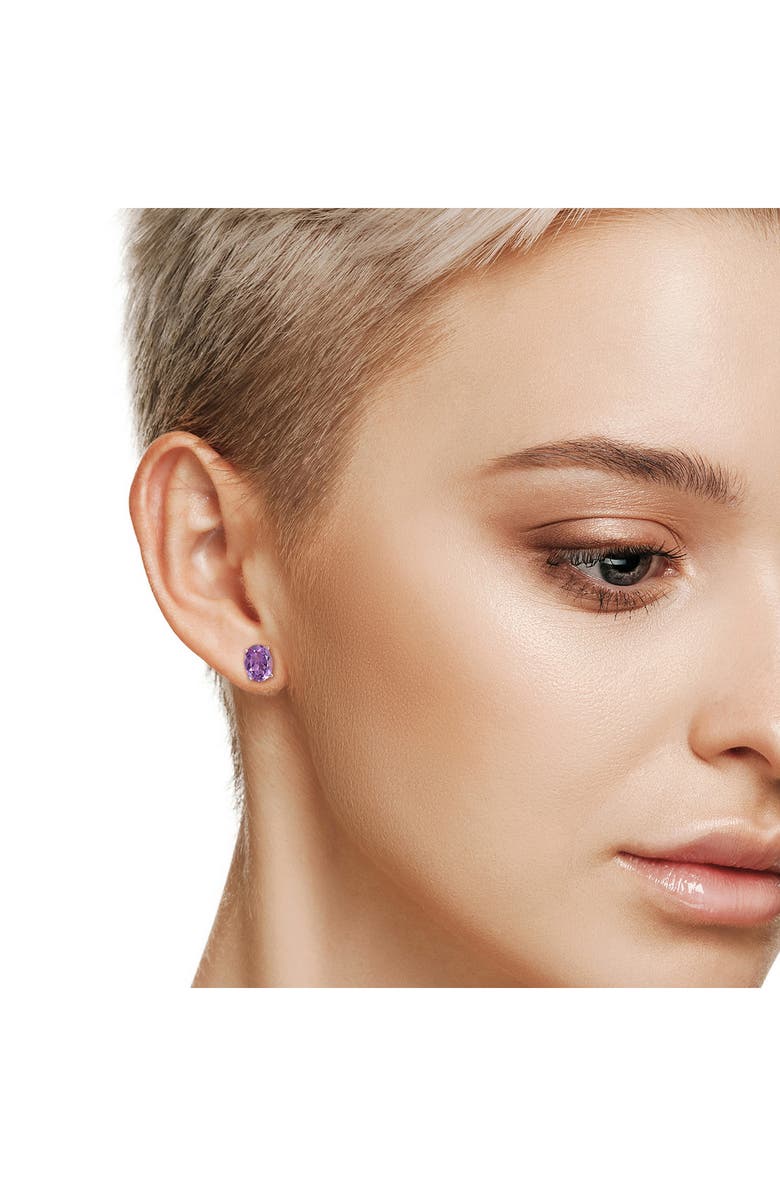 DELMAR Sterling Silver Lab-Created Amethyst Oval Stud Earrings, Alternate, color, Purple