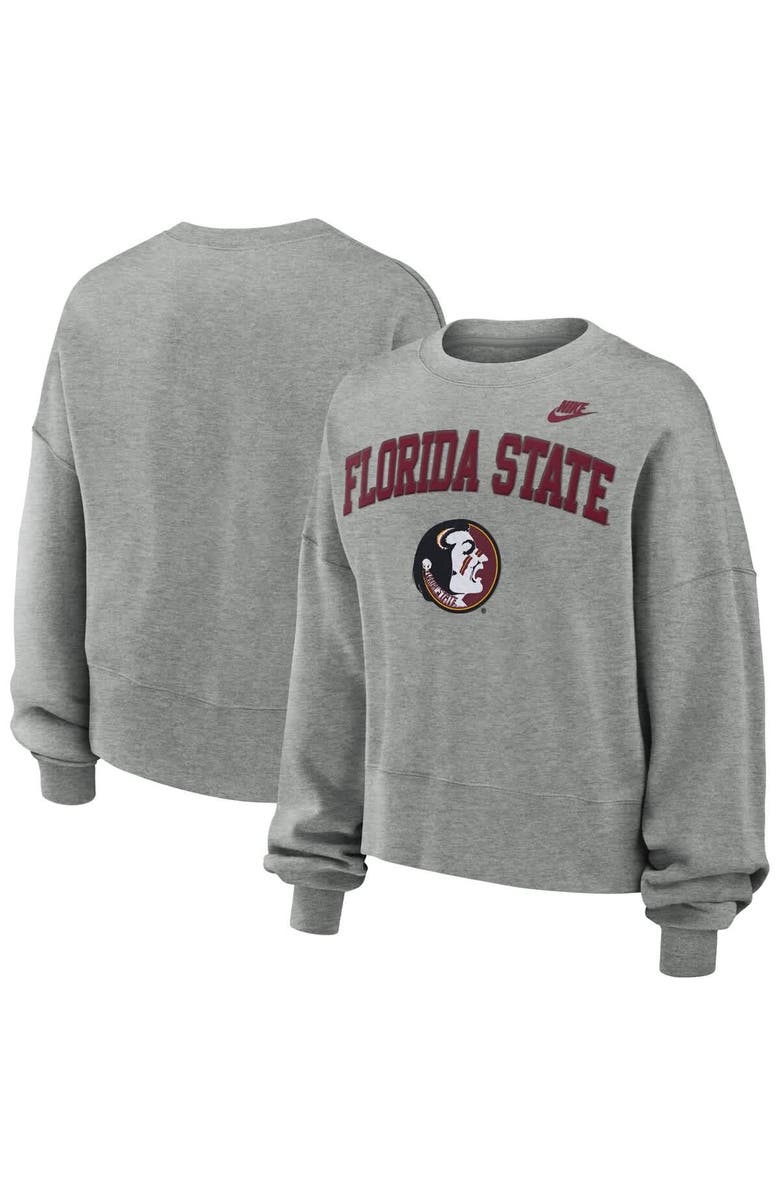 Nike Women's Nike Heather Gray Florida State Seminoles Oversized Legacy Classic Pullover Sweatshirt, Alternate, color, 