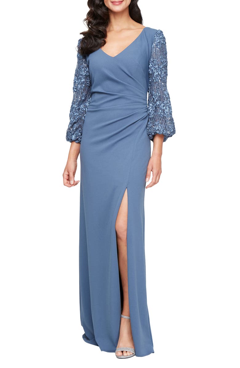 Alex Evenings Mixed Media Stretch Crepe Gown, Main, color,