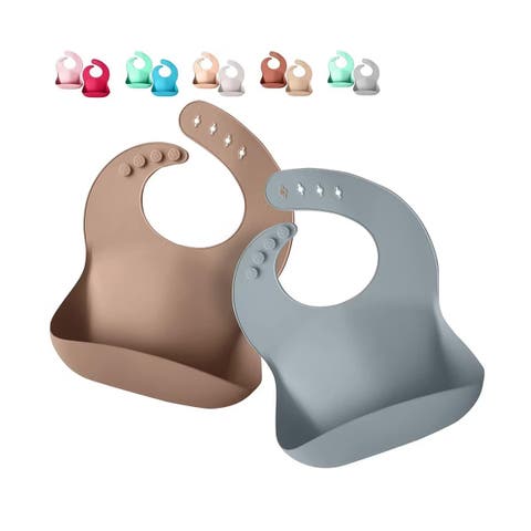 Silicone Baby Bib Set Waterproof Adjustable Food Catcher 2 Piece