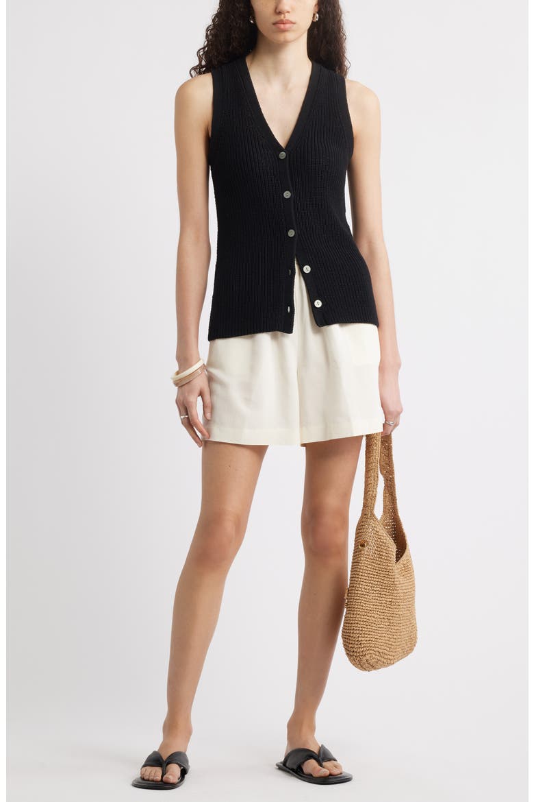 Button Front Cotton Blend Sweater Vest, Alternate, color, BLACK