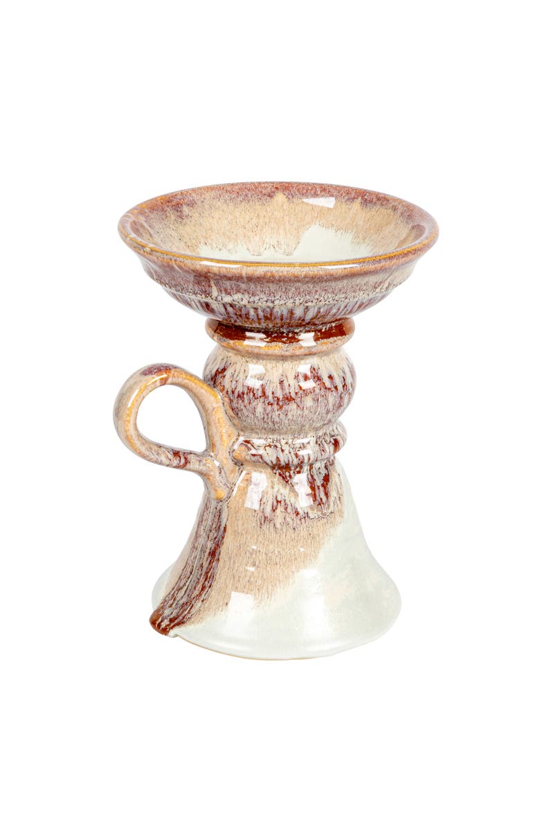 Storied Home 7.5 Inches Stoneware Pillar Holder with Handle and Reactive Glaze for 5 Inches Pillar, Main, color, Brown