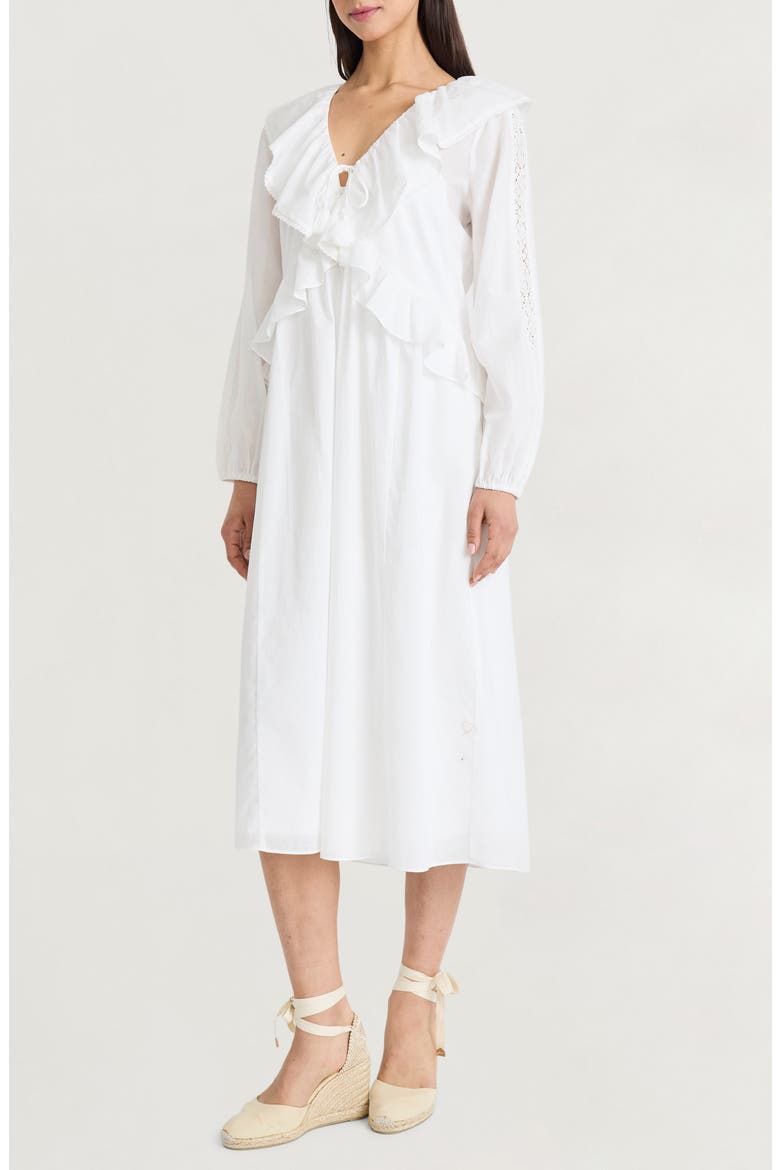 Ruffle Long Sleeve Midi Dress, Alternate, color, IVORY
