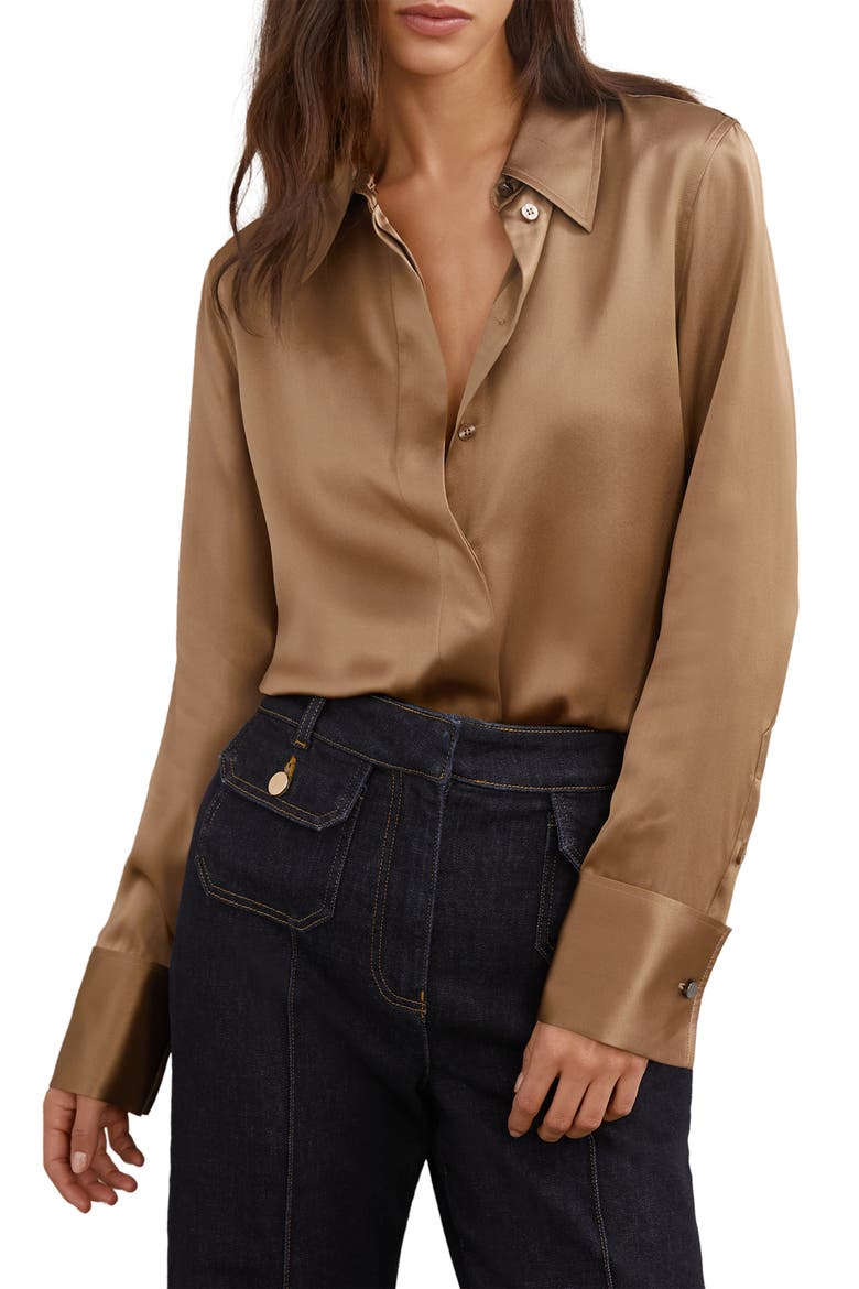 Ameira Silk Shirt, Main, color, CAMEL