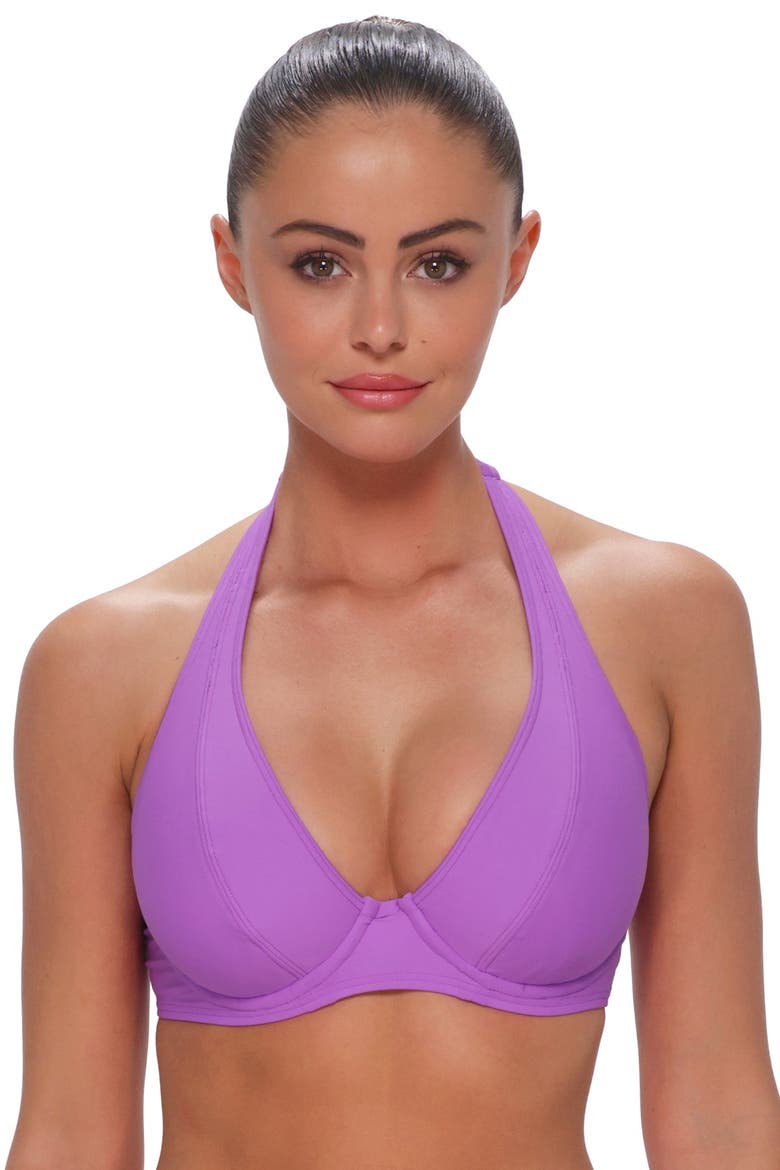 Muse Halter Bikini Swimsuit Top - F Cup, Alternate, color, BERRY BURST