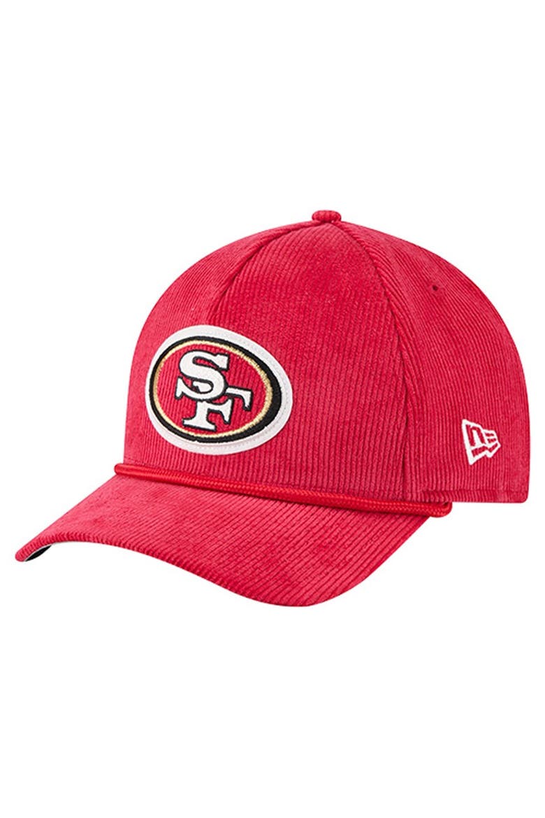 Men's New Era Scarlet San Francisco 49ers Cord Corduroy 9FORTY A-Frame Adjustable Hat, Main, color, Scarlet