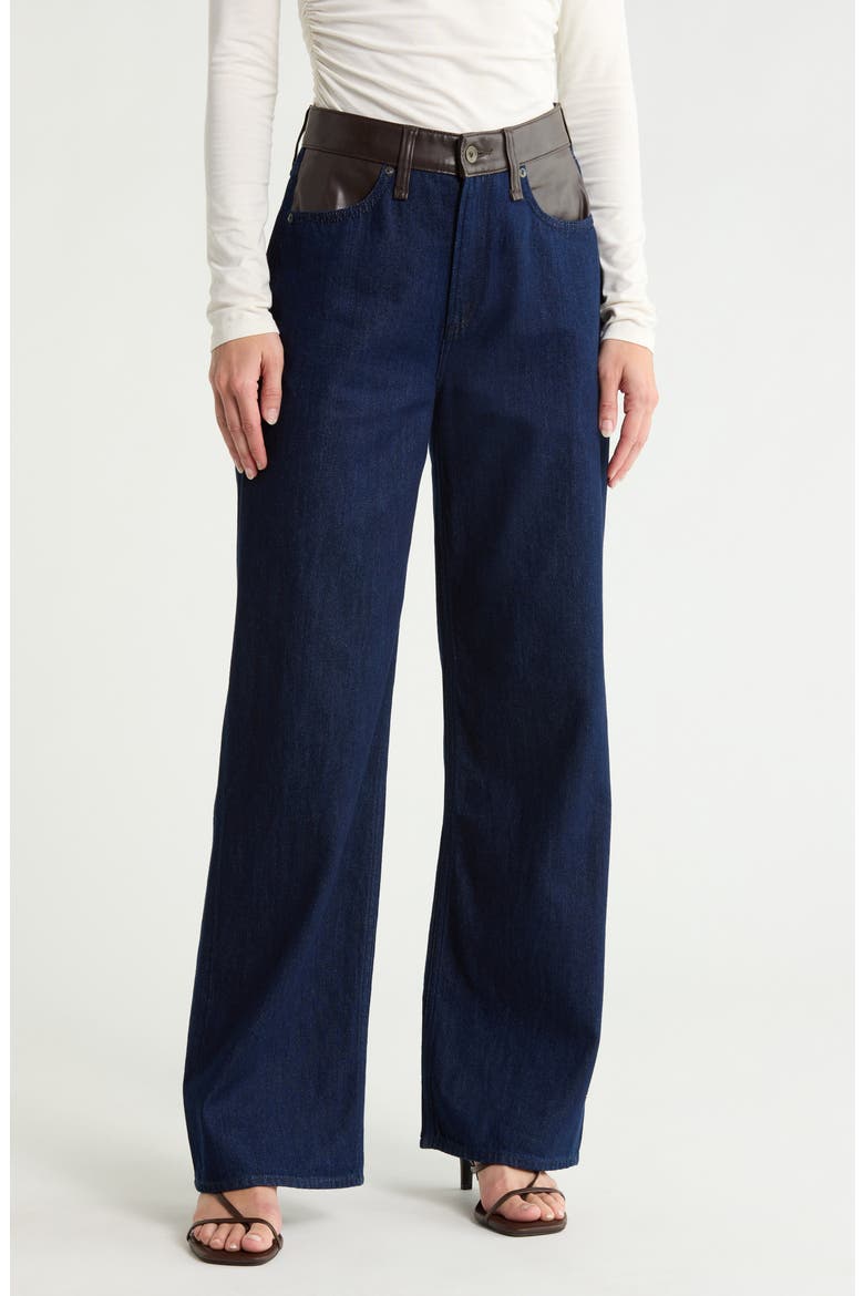 Lori Faux Leather Trim Wide Leg Jeans, Main, color, RINSE COMBO