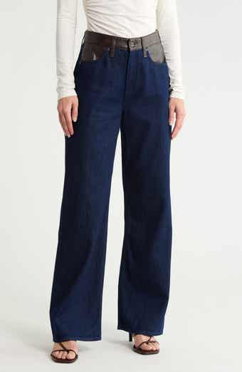 Lori Faux Leather Trim Wide Leg Jeans