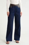 rag & bone Lori Faux Leather Trim Wide Leg Jeans