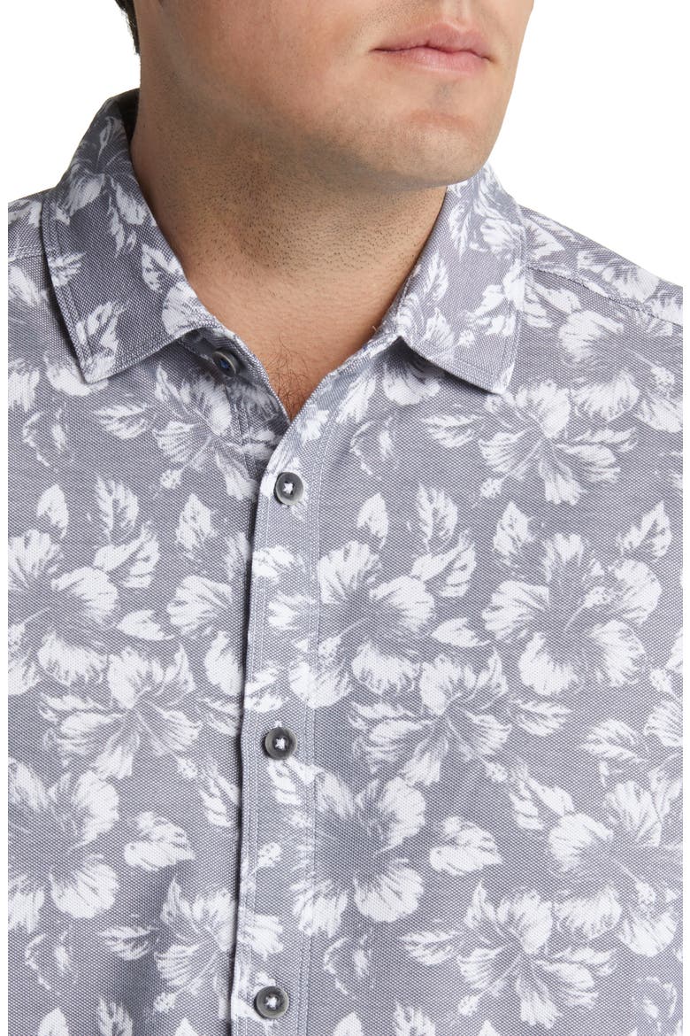 Flora IslandZone® Floral Piqué Short Sleeve Button-Up Shirt, Alternate, color, ULTIMATE GRAY
