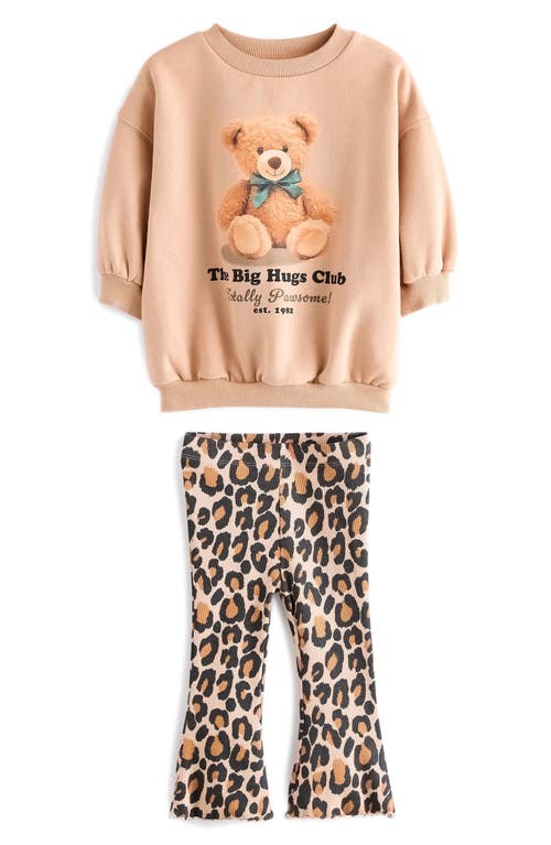 NEXT Kids' Graphic Sweatshirt & Leopard Print Flared Leggings Set in Brown 