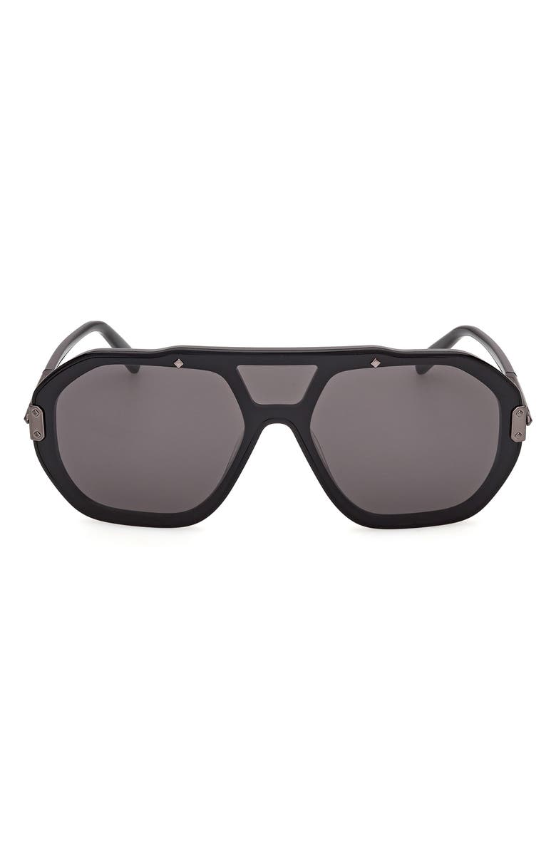 MCM Geometric Sunglasses, Main, color, Shiny Black / Nickel / Smoke
