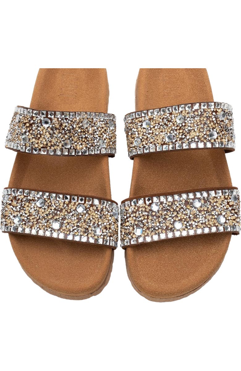 Forever & Always Shoes Jamie Leather Double Strap Slide Sandal with Stones, Alternate, color, Cognac Leather