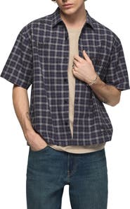 Lucky Brand Embroidered Plaid Short Sleeve Boxy Shirt