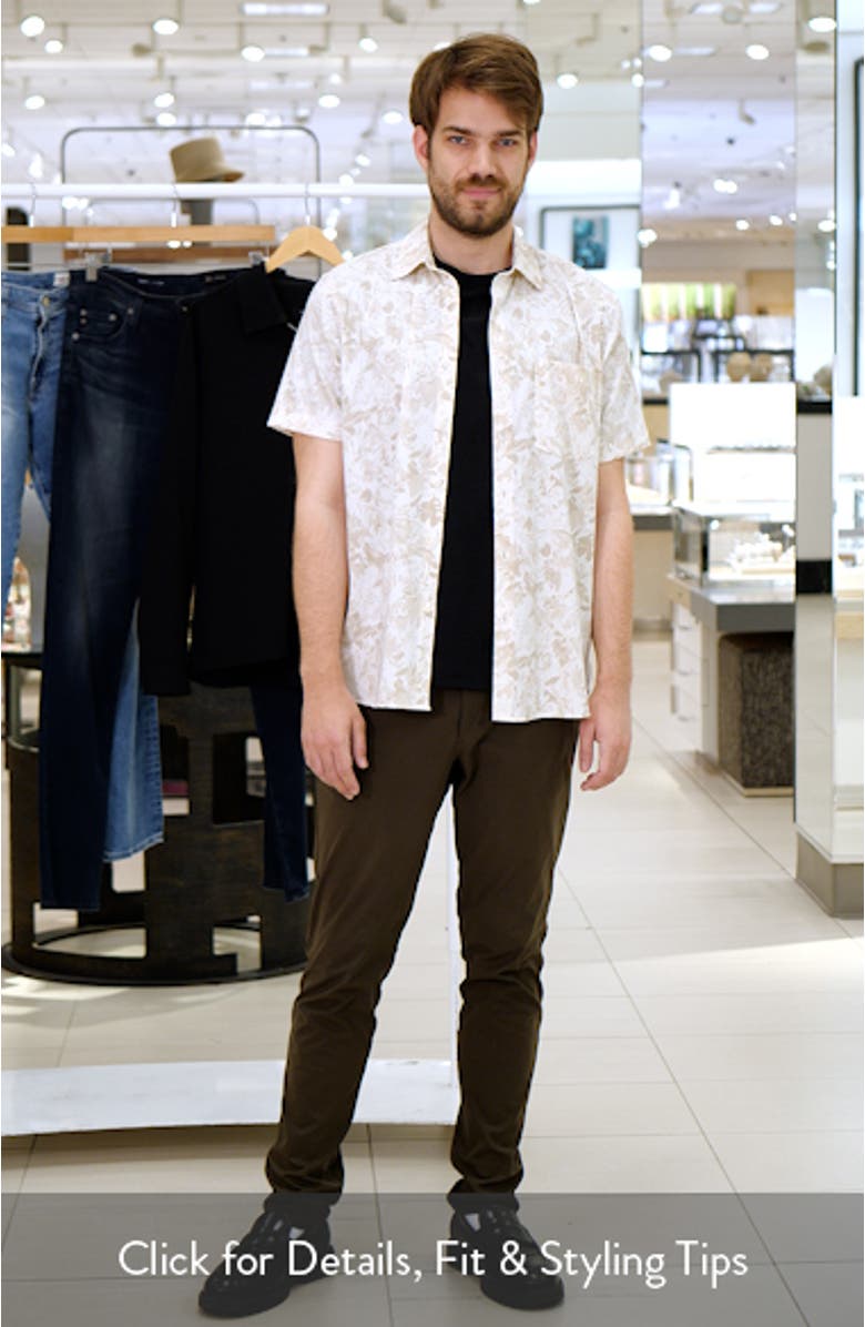 Floral Short Sleeve Stretch Cotton Blend Button-Up Shirt, sales video thumbnail