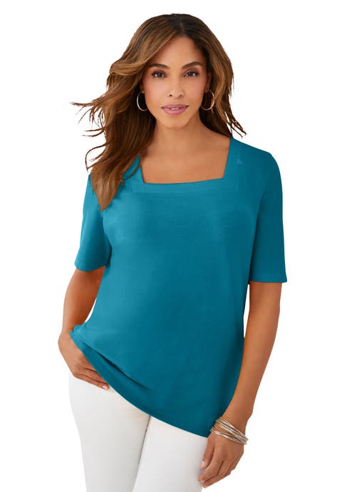 Stretch Cotton Square Neck Tee (Plus)