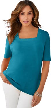 Jessica London Stretch Cotton Square Neck Tee