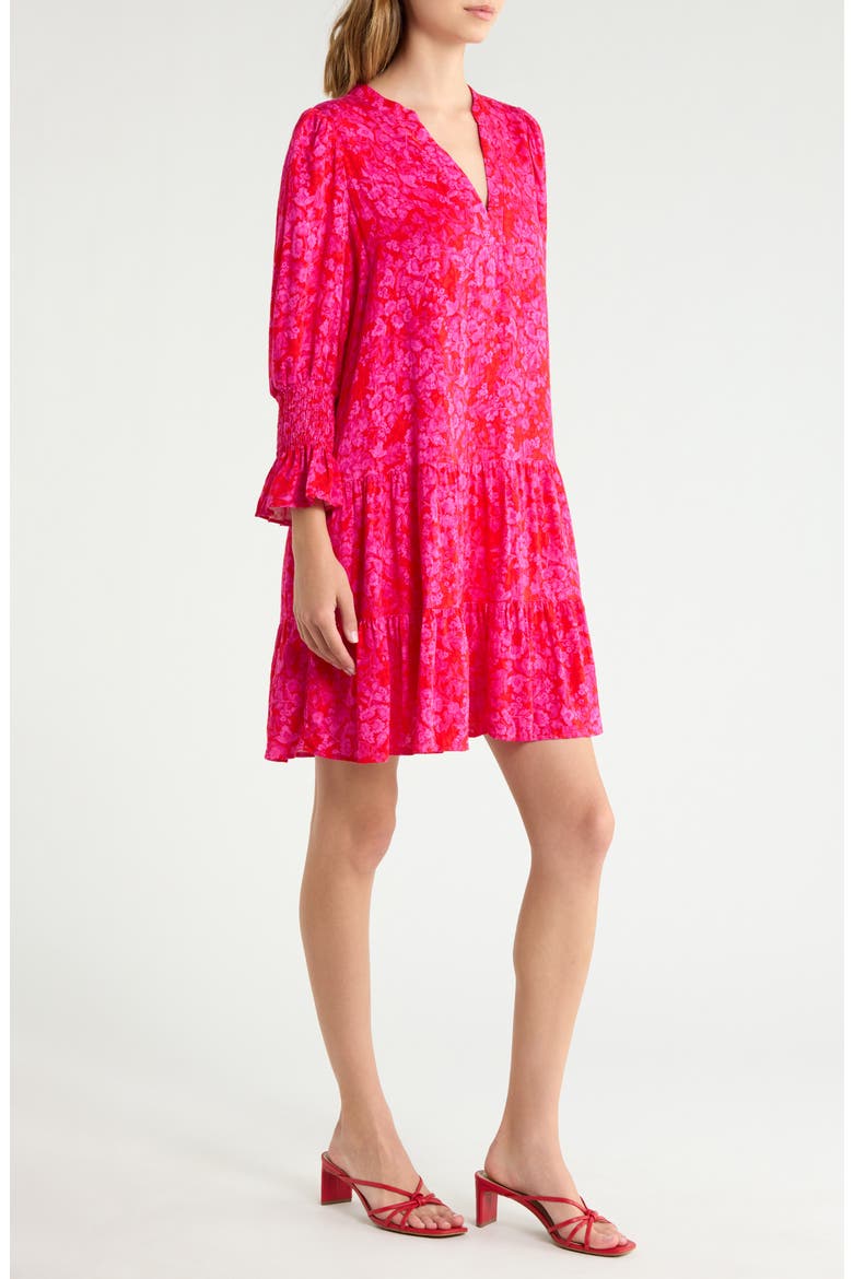 Anamy Floral Bell Sleeve Tiered Minidress, Alternate, color, RED-FUCHSIA
