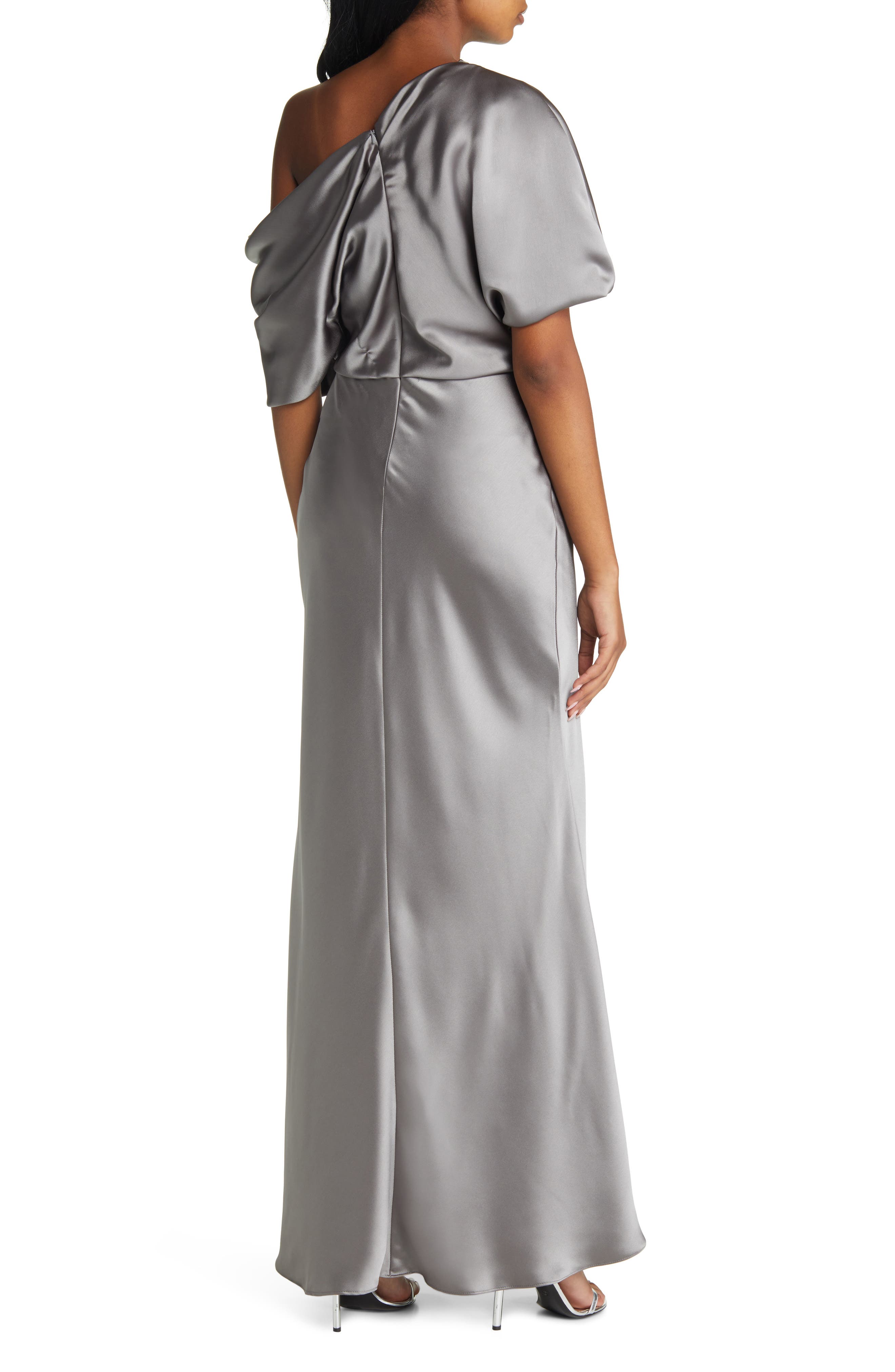 One-Shoulder Fluid Satin Gown - image 2