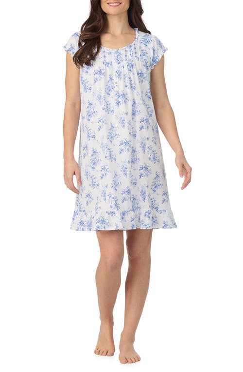 Eileen West Floral Cap Sleeve Short Cotton Jersey Nightgown In Blue